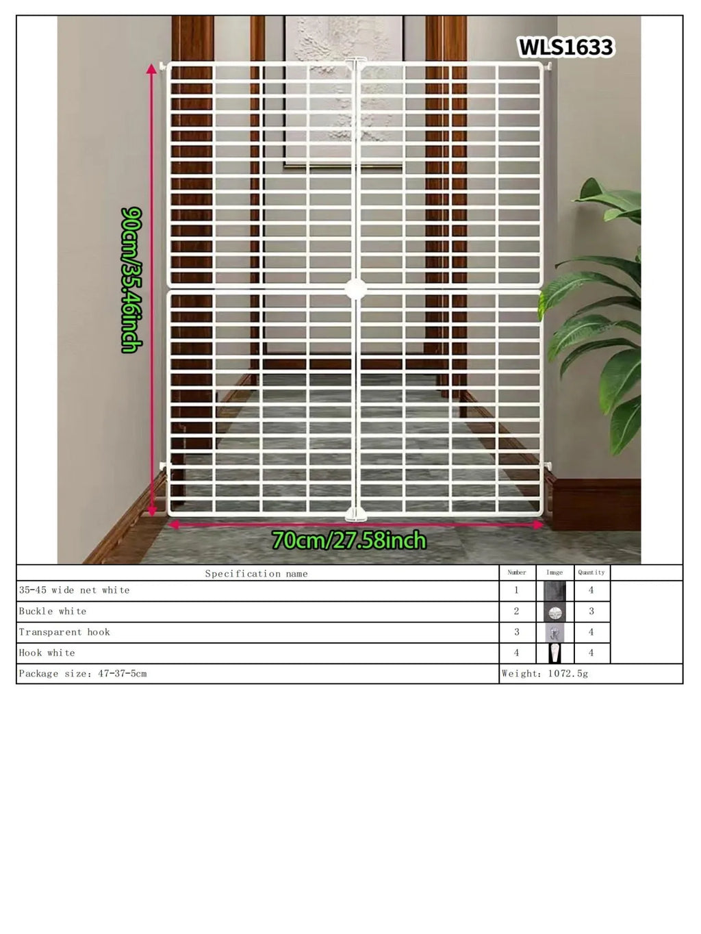 Gate Barrier, No-Drill Gate Barrier, Wire Mesh to Block Dogs, Isolation for Doorways, Stairs, Balconies, Pet Fence