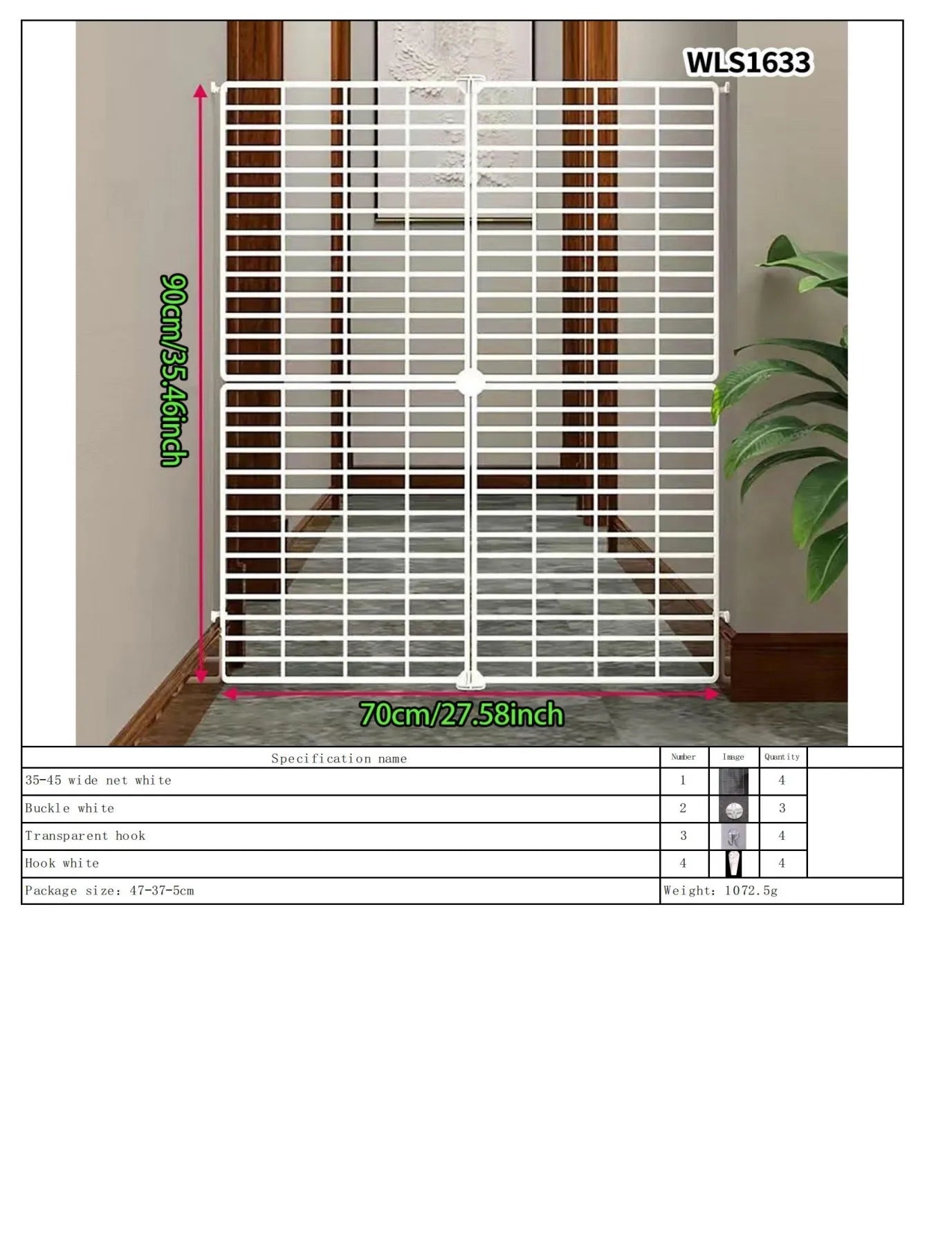 Gate Barrier, No-Drill Gate Barrier, Wire Mesh to Block Dogs, Isolation for Doorways, Stairs, Balconies, Pet Fence