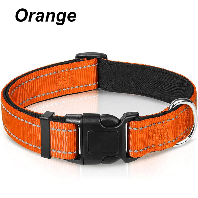 Reflective Dog Collar For Medium Large Dogs Soft Neoprene Padded Nylon Sturdy Adjustable