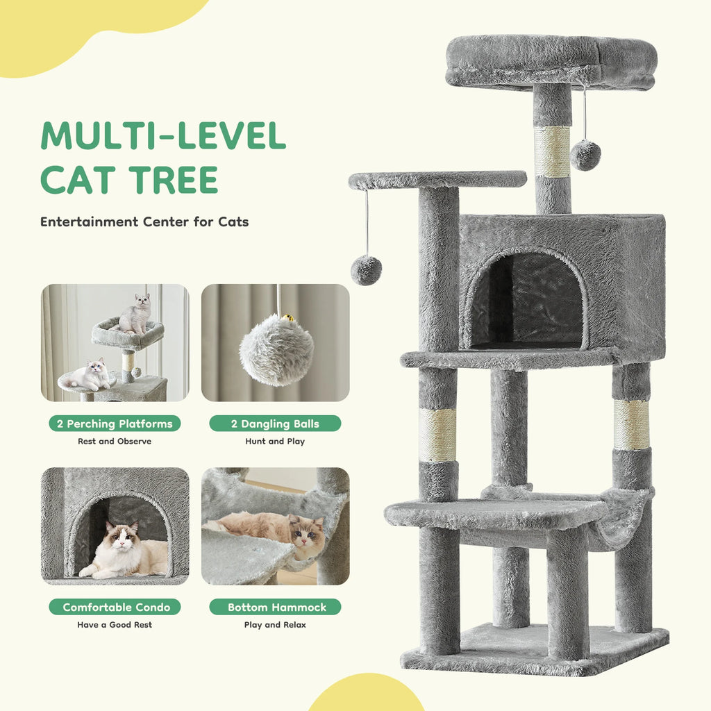 JHK 44In Cat Tree Tall Multi-Cat Climbing Tower ,Scratching Posts ,Stable Pet House for Indoor Cat