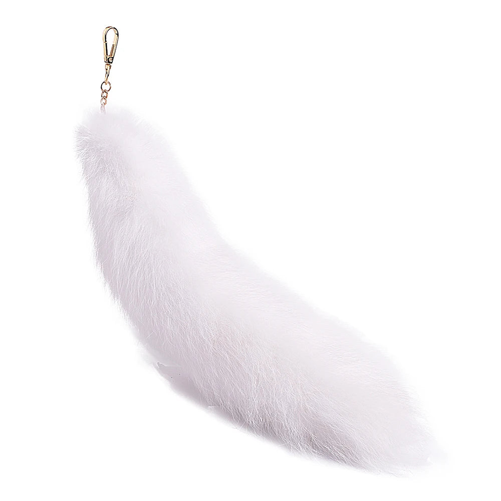 2026  Real Fox Fur Tail Large ,Long Natural Fur tail Keychain Pendant ,Cosplay tail Cute Wolf Fox Tail Fur Car Keychain
