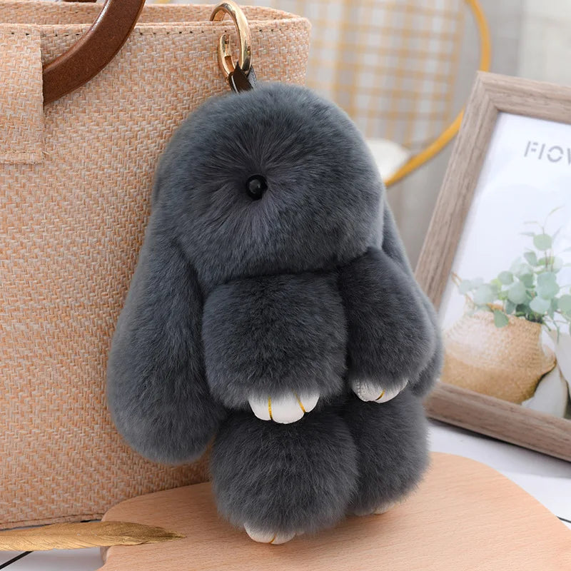 Three Model Size 100% Natural Rex Rabbit Fur Cute Fluffy Bunny Keychain