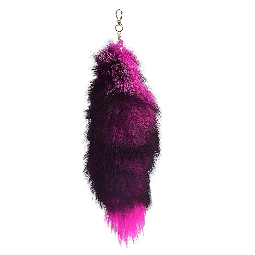 2026  Real Fox Fur Tail Large ,Long Natural Fur tail Keychain Pendant ,Cosplay tail Cute Wolf Fox Tail Fur Car Keychain