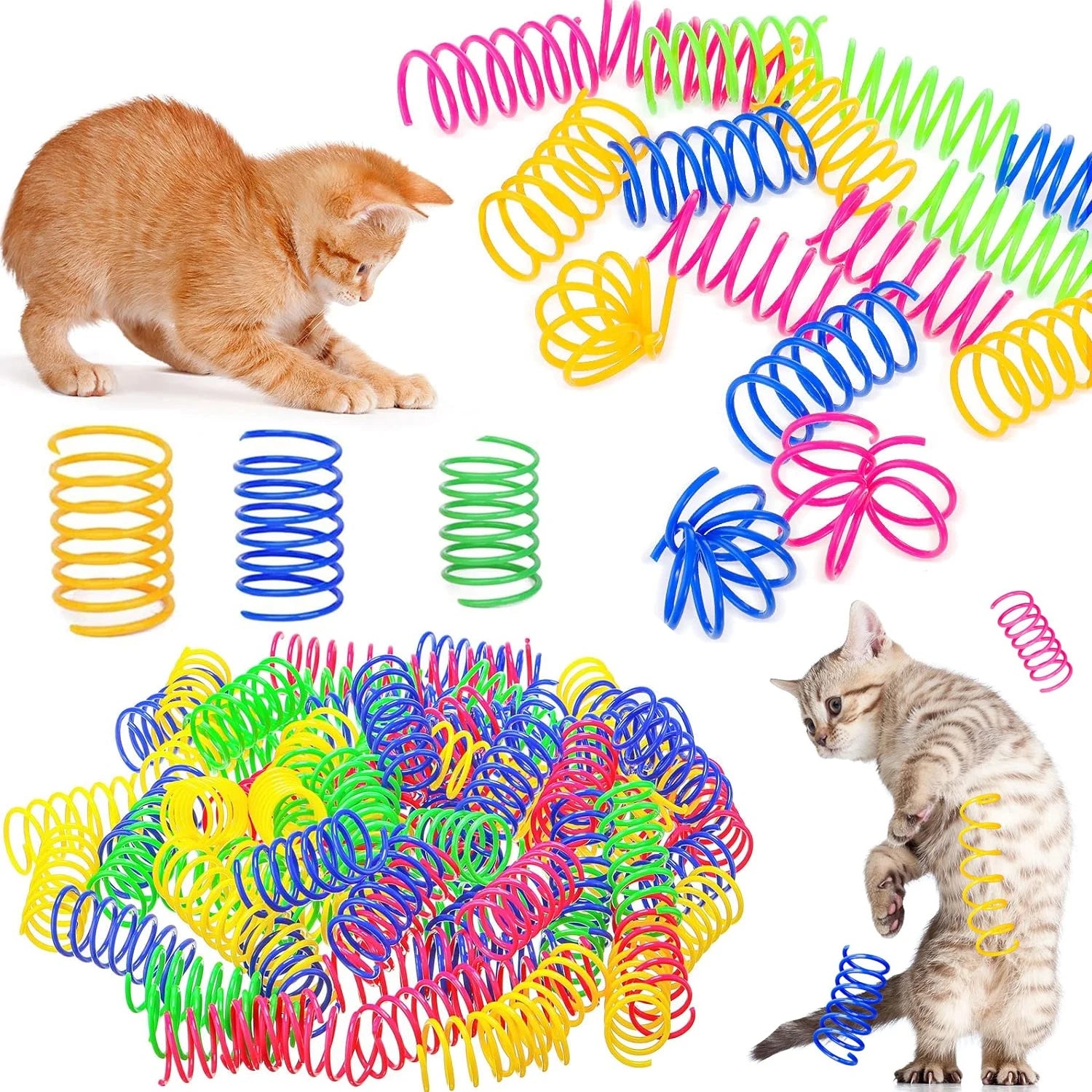 4/200Pcs Cat Spring Toy, Cat Spiral Toys Interactive for Indoor Colorful Cats ,Plastic Spring, Hunting, Swatting