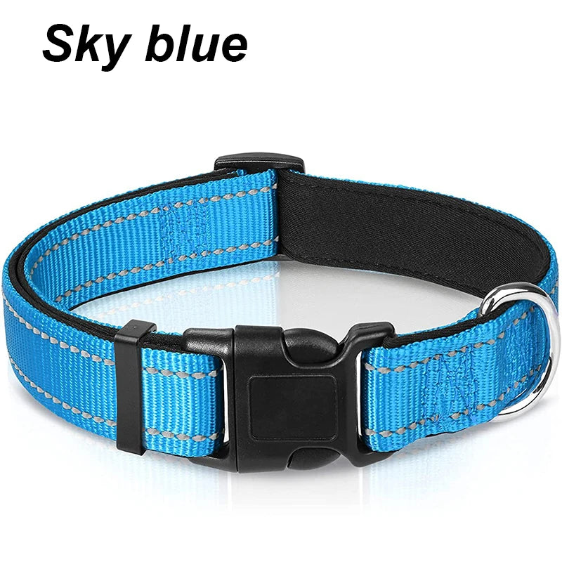 Reflective Dog Collar For Medium Large Dogs Soft Neoprene Padded Nylon Sturdy Adjustable
