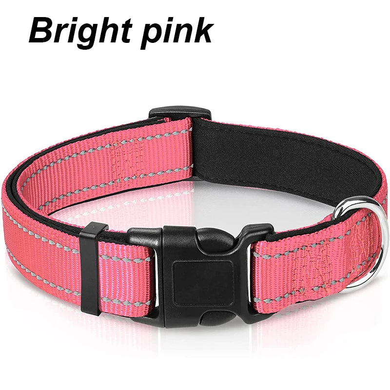 Reflective Dog Collar For Medium Large Dogs Soft Neoprene Padded Nylon Sturdy Adjustable