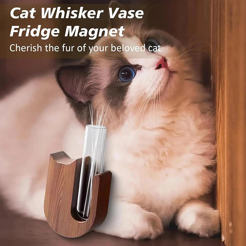 Cat Whisker Vase  Fridge Magnet Wooden And Glass Pet Hair Beard Collector Pets Souvenir Gift Home Decor