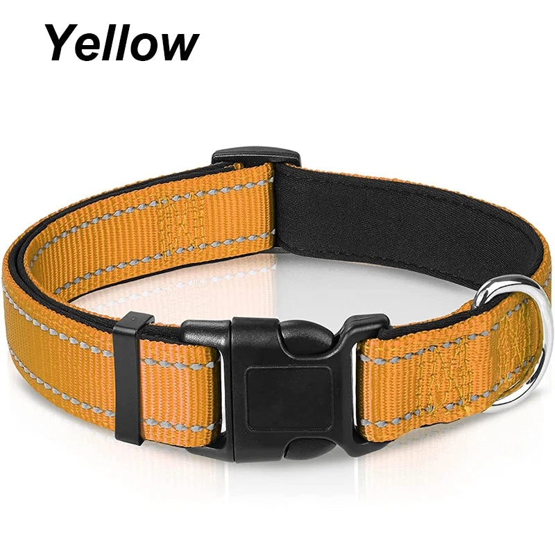 Reflective Dog Collar For Medium Large Dogs Soft Neoprene Padded Nylon Sturdy Adjustable