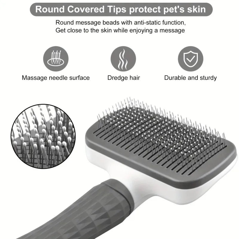 Gentle Pet Grooming & Massaging Brush, One-Click Hair Removal Comb for Dogs/Cats