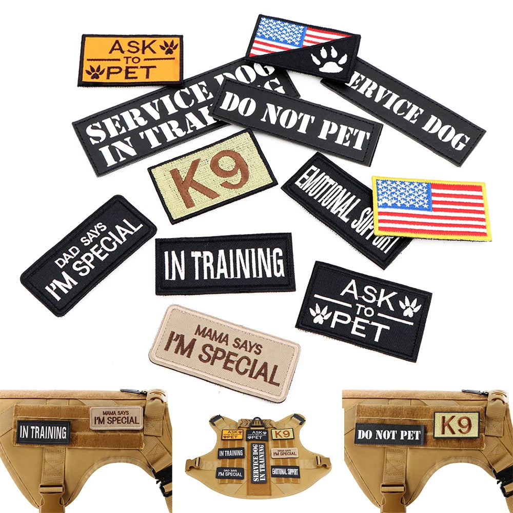 12 Pieces Tactical Patch Bundle For Dog Vest ,Harness ,Collar Personalized Patches Tags Sticker Label Custom Name ID Sticker