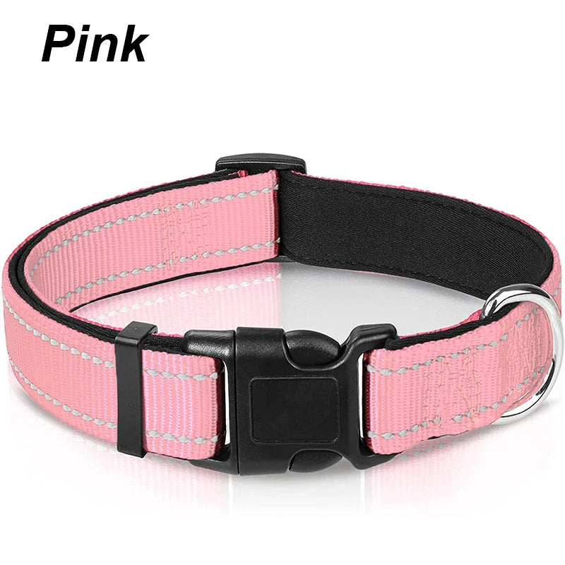 Reflective Dog Collar For Medium Large Dogs Soft Neoprene Padded Nylon Sturdy Adjustable
