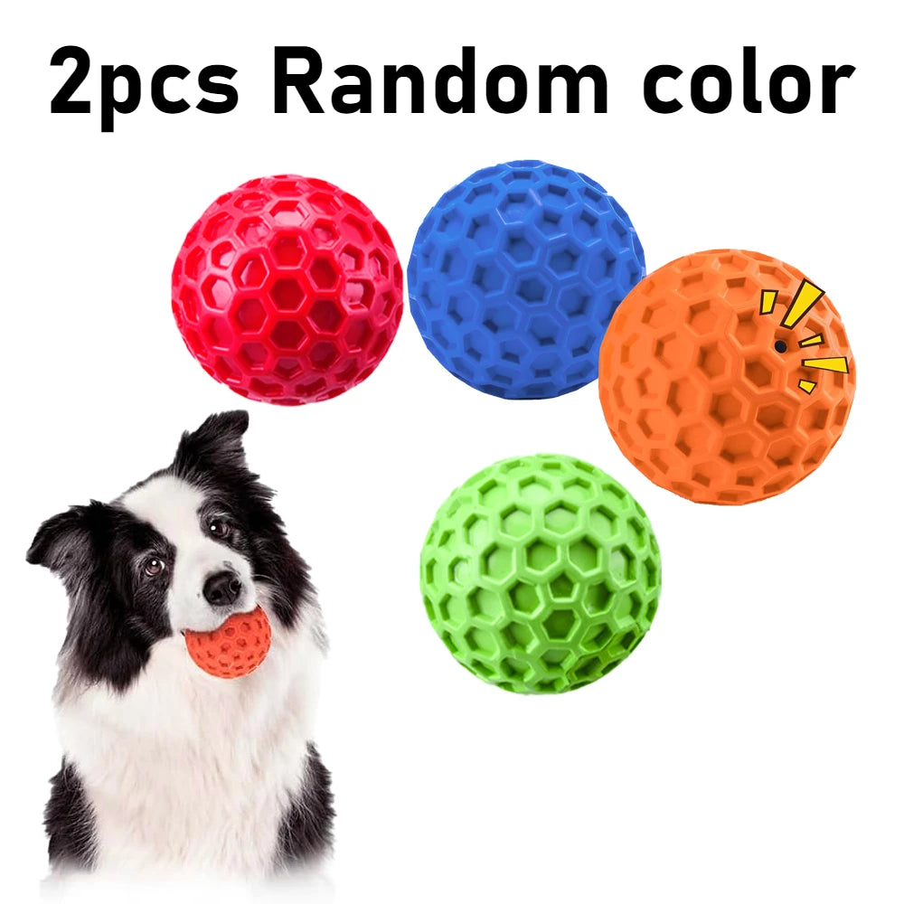 2pcs Indestructible Squeaky Dog Toy, Interactive Dog Balls , Natural Rubber Puppy Ball for Dog Chewing