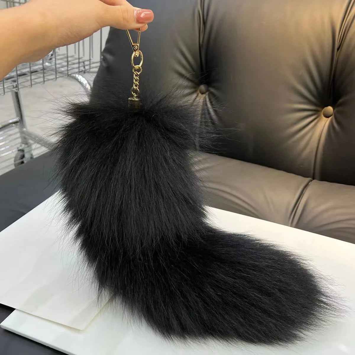 2026  Real Fox Fur Tail Large ,Long Natural Fur tail Keychain Pendant ,Cosplay tail Cute Wolf Fox Tail Fur Car Keychain