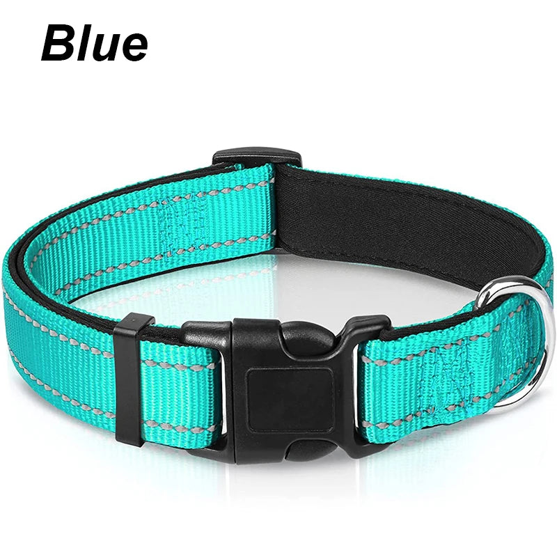 Reflective Dog Collar For Medium Large Dogs Soft Neoprene Padded Nylon Sturdy Adjustable