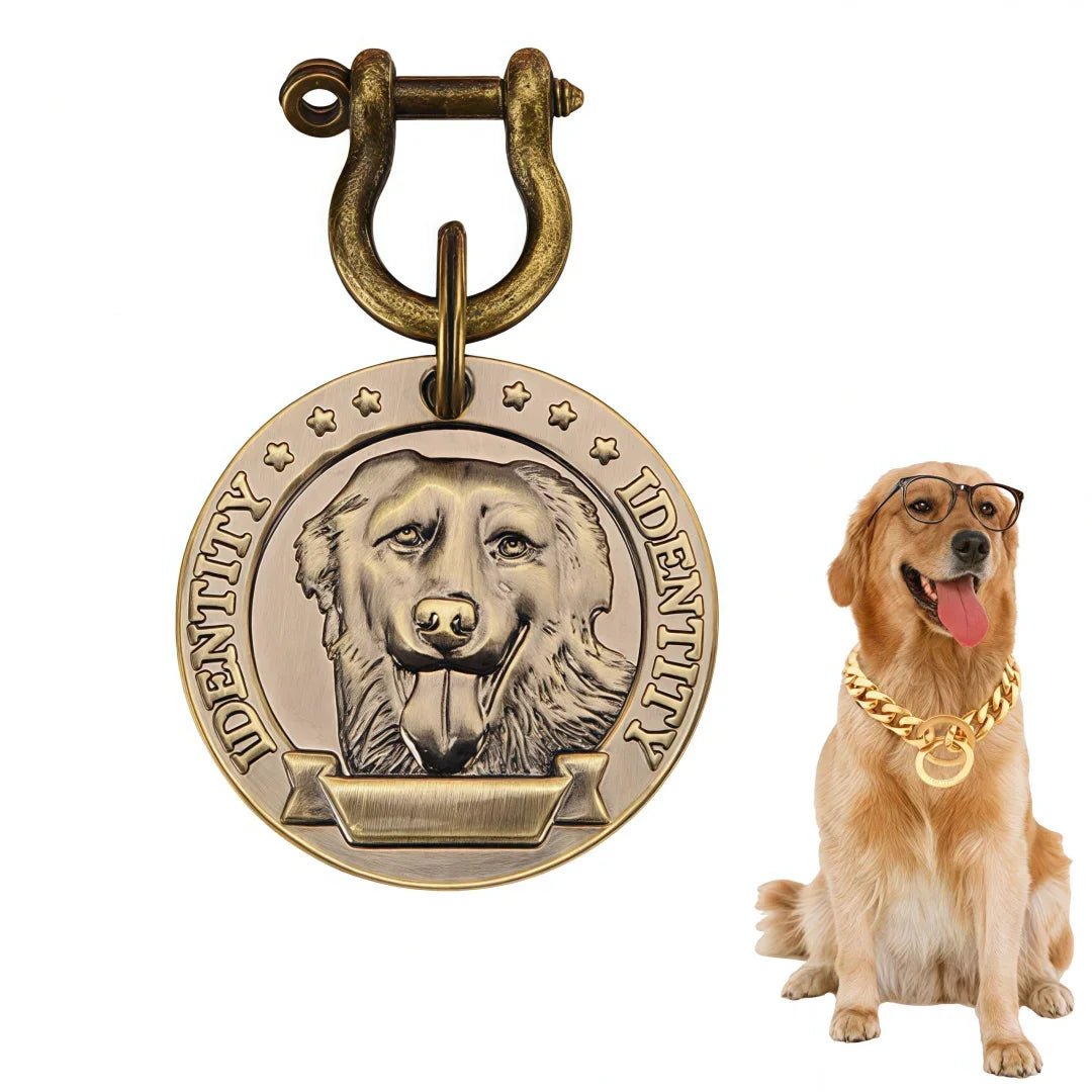 VIP Customizable Engraved Pets ID Tag for Dogs and Cats. Bronze Nameplate Tags Personalized  Collar ID Pendant