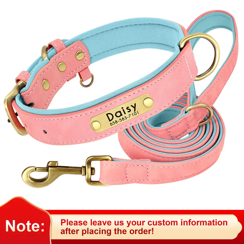 Personalized Dog Collar Leash for Small Large Dogs Soft Padded