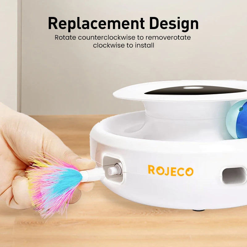 ROJECO 2 in 1 Smart Cat Toys Automatic Feather Fun Ball Toy Set For Cats,5 Modes Electronic Interactive Pet toy