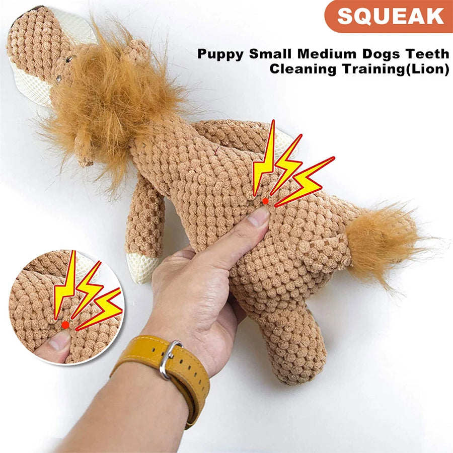 Bite-Resistant Sound Plush Toy Lion ,Wolf ,Elephant, Cartoon Pet Toy Squeaky Dog Toy For Small & Medium Dogs