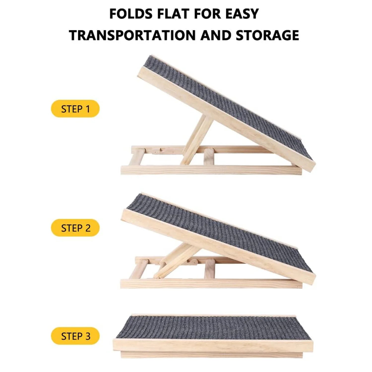 Dog Ramp,  Adjustable 27" Long for Dogs and Cats for Couch or Bed with Anti-Slip Paw Traction, Height 12”to16”, Folds Flat