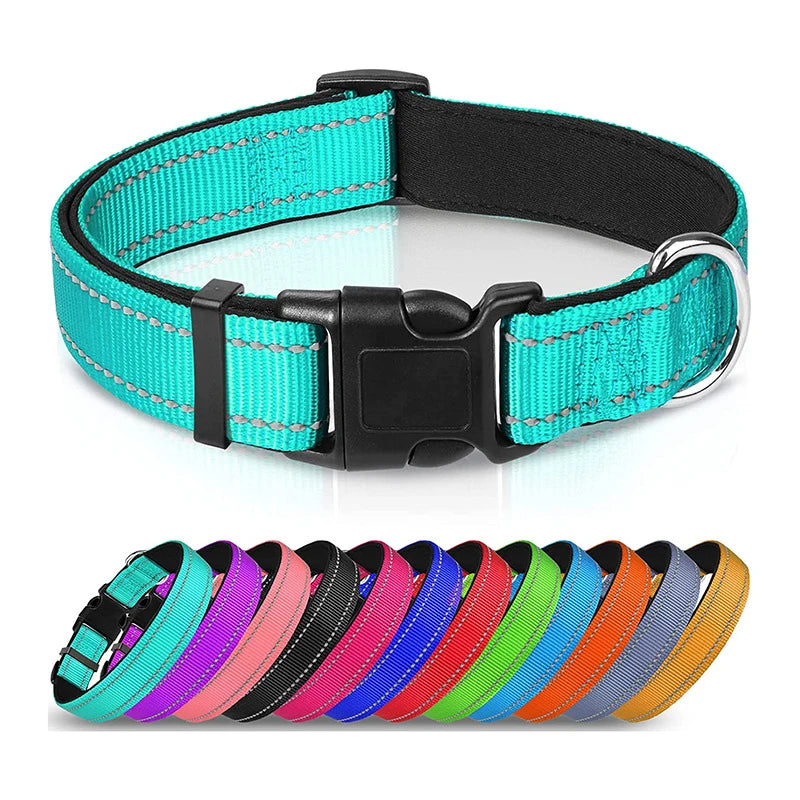 Reflective Dog Collar For Medium Large Dogs Soft Neoprene Padded Nylon Sturdy Adjustable