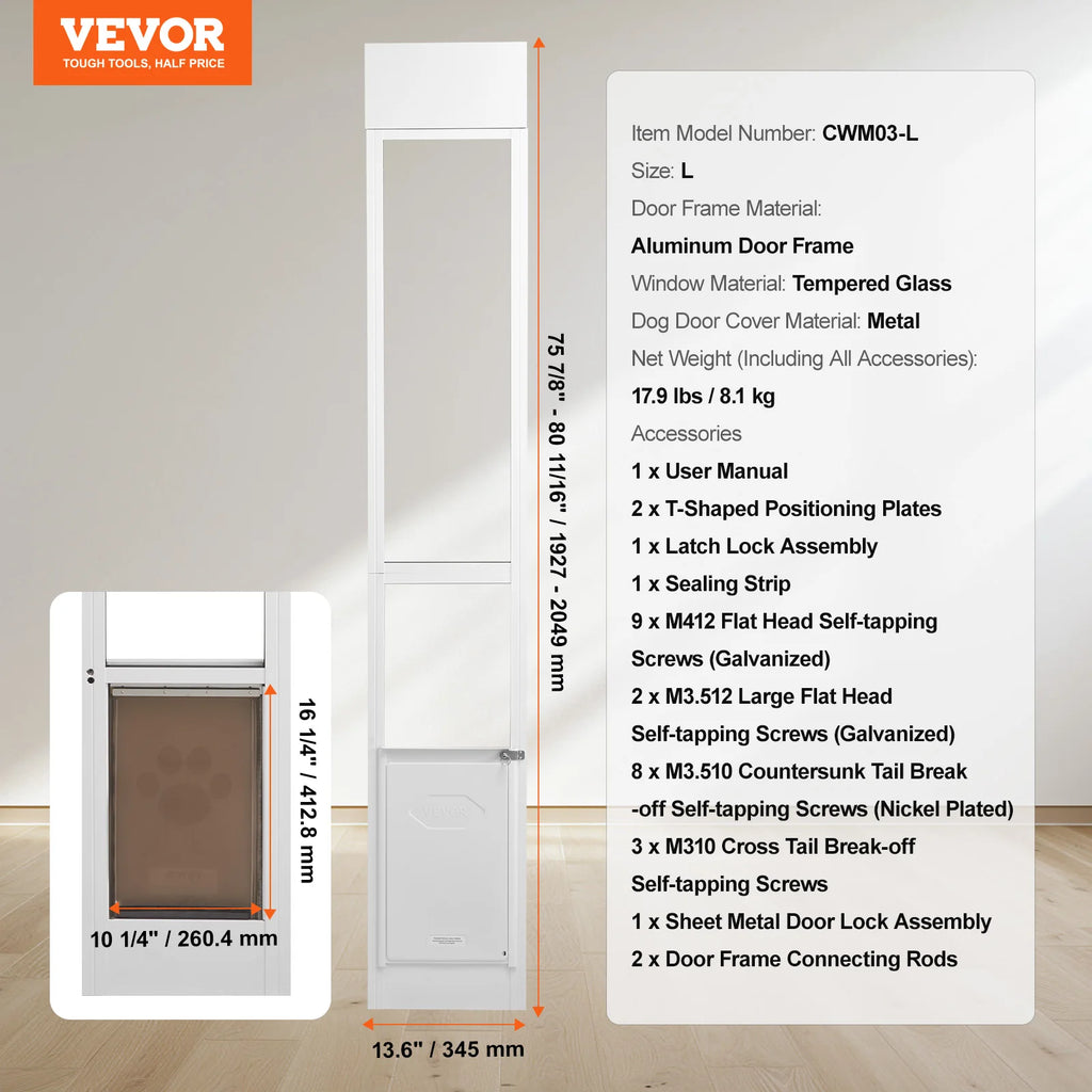 Sliding Glass Door, Adjustable Height Doggy Sliding Door ,Aluminum Frame, Tempered Glass Pet Door