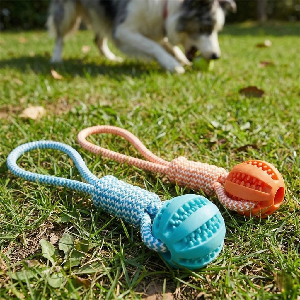 1-Pack Dog  Toy with Rope Handle - 18×5cm Treat Dispensing Rubber Ball, Mental Stimulation Toy for Boredom Relief