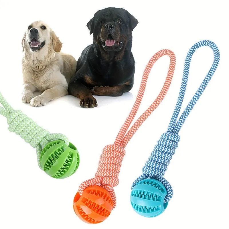 1-Pack Dog  Toy with Rope Handle - 18×5cm Treat Dispensing Rubber Ball, Mental Stimulation Toy for Boredom Relief
