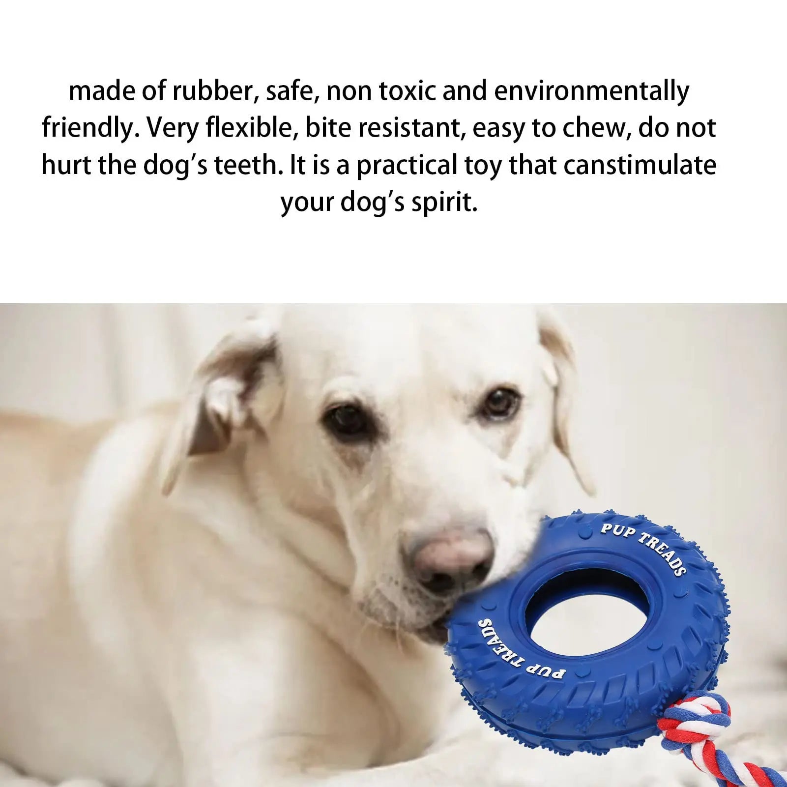 Natural Rubber Tire & Organic Cotton Rope Heavy Duty Dog Toy - Large Breed Indestructible Tug of War Chew Toy