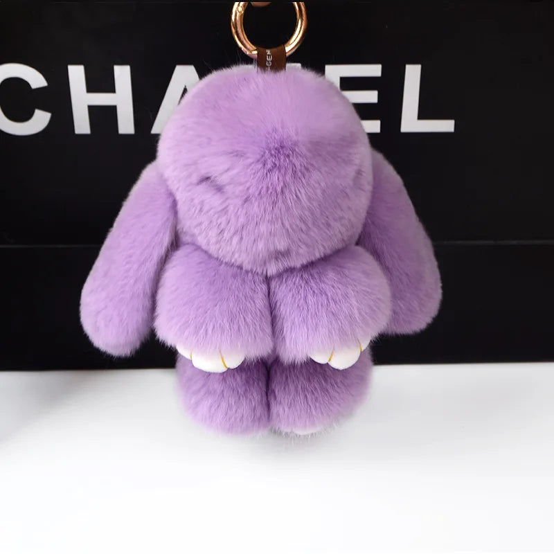 Three Model Size 100% Natural Rex Rabbit Fur Cute Fluffy Bunny Keychain