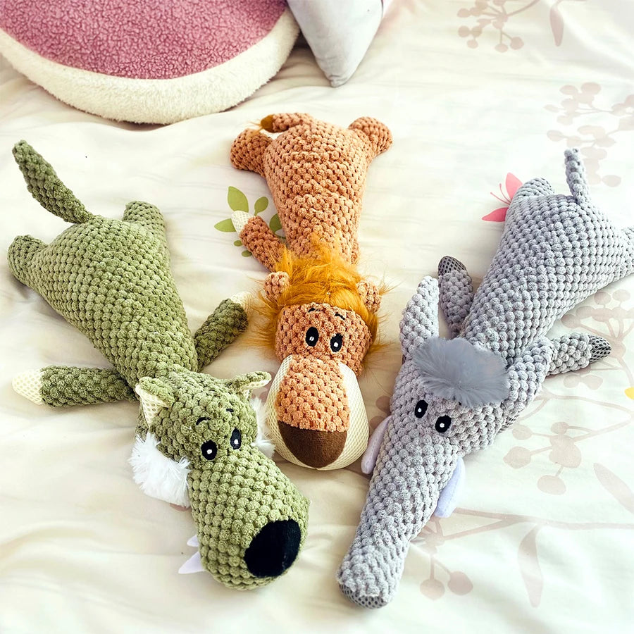 Bite-Resistant Sound Plush Toy Lion ,Wolf ,Elephant, Cartoon Pet Toy Squeaky Dog Toy For Small & Medium Dogs