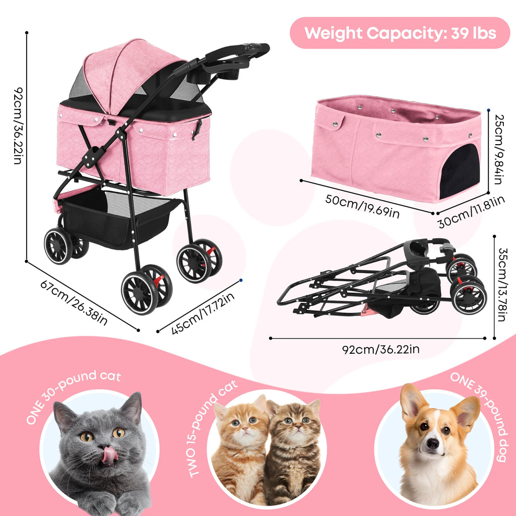 Pet Stroller For Small Puppy Dogs & Cats ,Travel Portable Dog Stroller , Foldable Dog and Cat Carrier