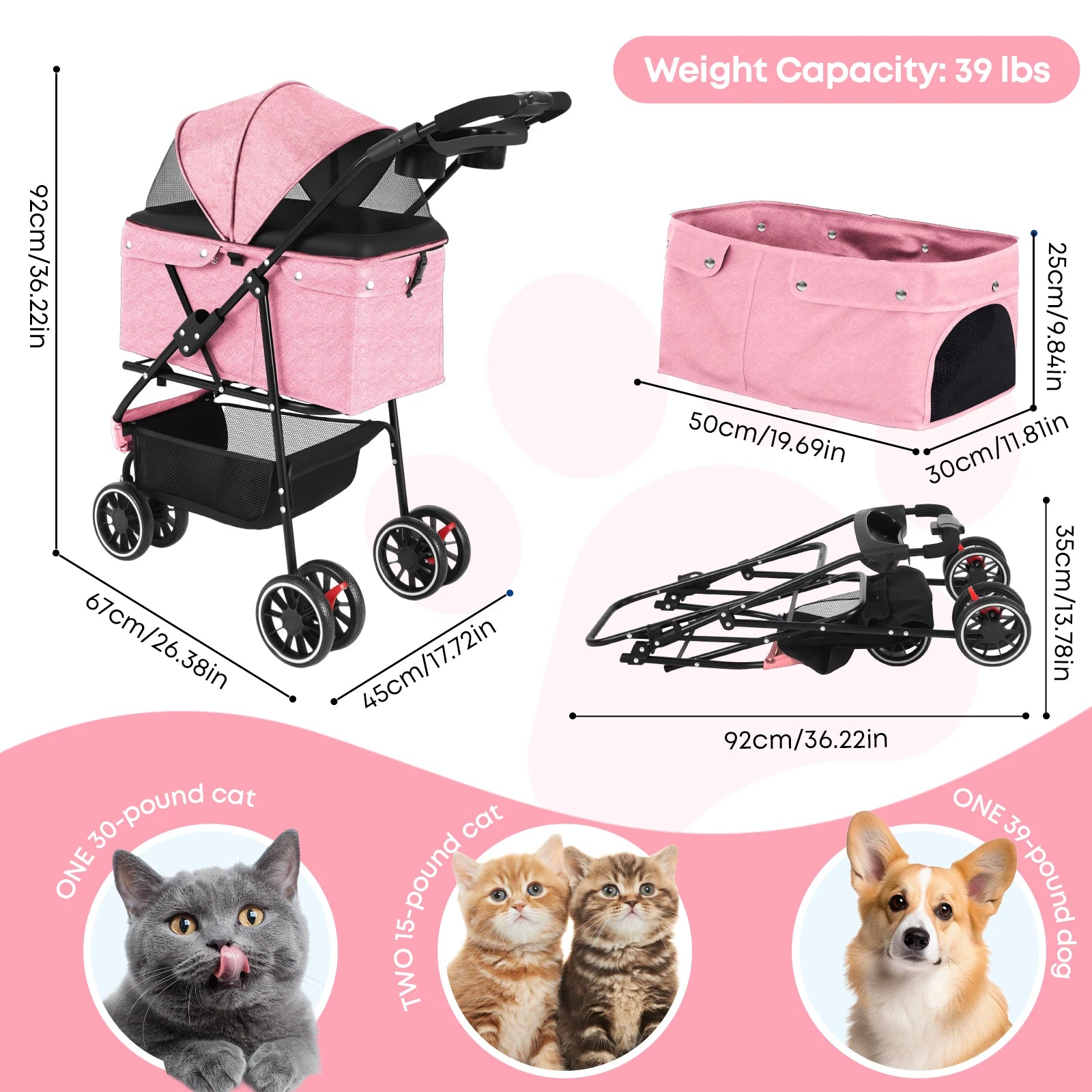 Pet Stroller For Small Puppy Dogs & Cats ,Travel Portable Dog Stroller , Foldable Dog and Cat Carrier