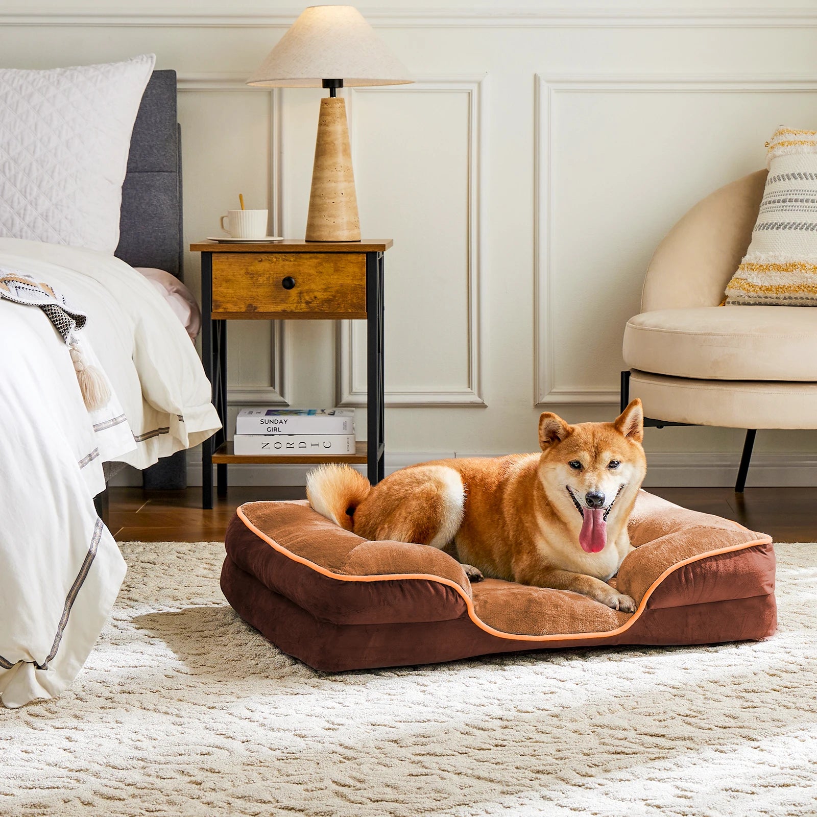 Orthopedic Dog Bed , Memory Foam Pet Bed for Small Dogs & Cats with Washable Removable Cover ,Non-Slip Base Waterproof Liner