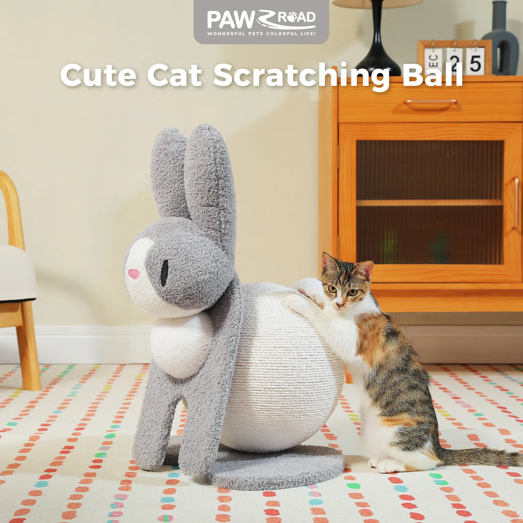 Cute Cat Scratching Post for Kittens and Cat, Rabbit Cat Scratcher with Paper Rope