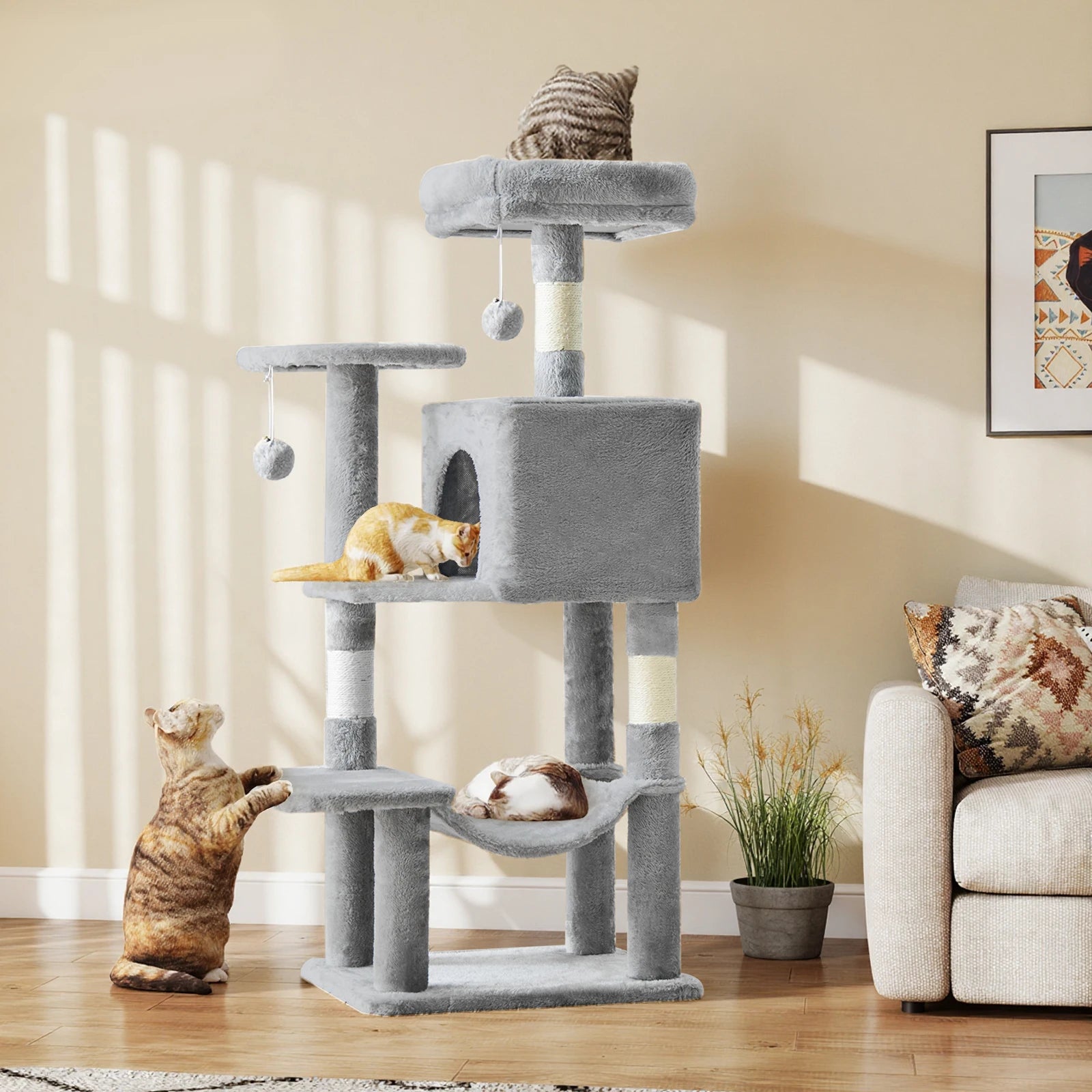 JHK 44In Cat Tree Tall Multi-Cat Climbing Tower ,Scratching Posts ,Stable Pet House for Indoor Cat