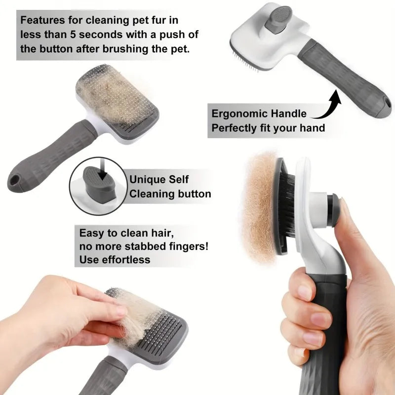 Gentle Pet Grooming & Massaging Brush, One-Click Hair Removal Comb for Dogs/Cats