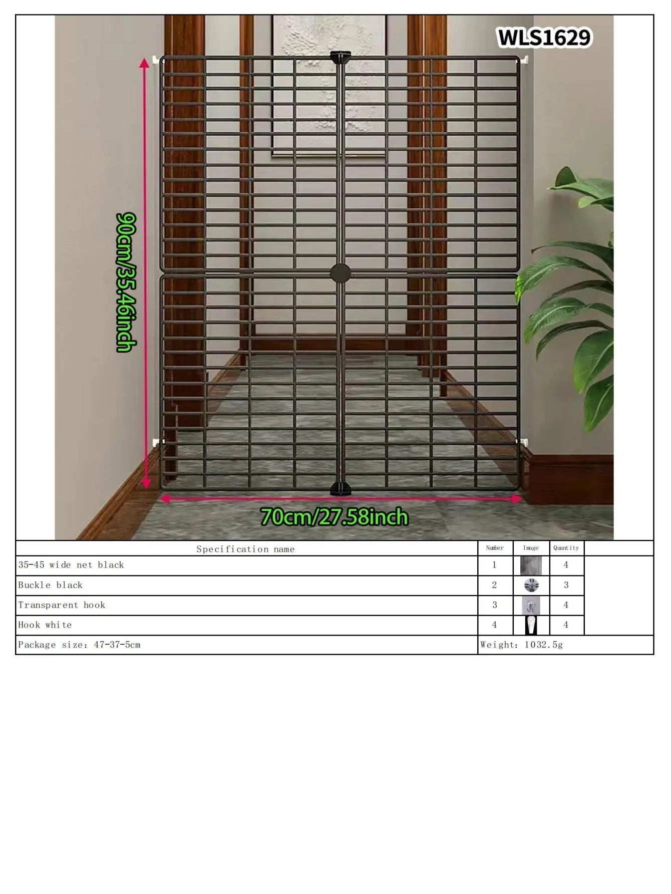 Gate Barrier, No-Drill Gate Barrier, Wire Mesh to Block Dogs, Isolation for Doorways, Stairs, Balconies, Pet Fence